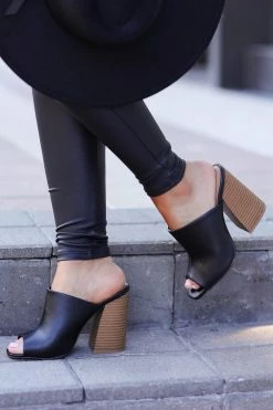 Shoe La La Shoes Juliette Peep Toe Mules - Black