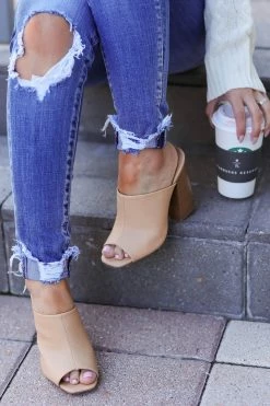 Shoe La La Shoes Juliette Peep Toe Mules - Taupe