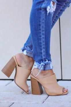 Shoe La La Shoes Juliette Peep Toe Mules - Taupe