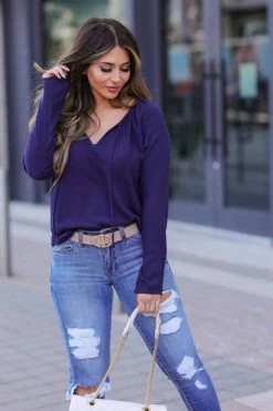 Newbury Kustom CBRAND Pleasantly Surprised Peasant Top - Navy Small