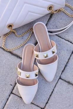 Shoe La La Shoes Violet Studded Mules - Cream