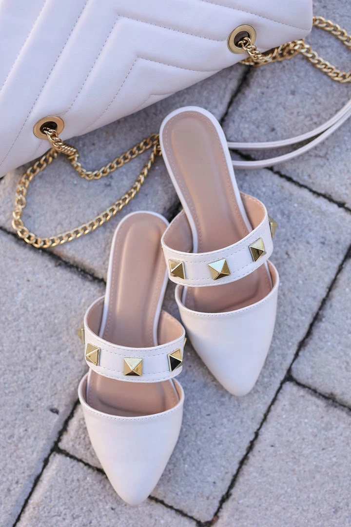 Shoe La La Shoes Violet Studded Mules - Cream 3 Shoe La La Shoes Violet Studded Mules - Cream