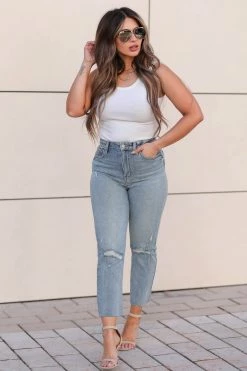 EUNINA Lilian Ultra High Rise Jeans - Light Wash Bottoms