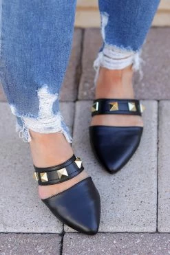 Shoe La La Shoes Violet Studded Mules - Black