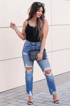 FM FLYING MONKEY Sandy Straight Leg Ankle Jean - Medium Wash