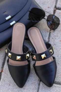 Shoe La La Shoes Violet Studded Mules - Black