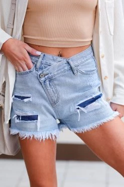 Bottoms Kan Can Sydney Crossover Denim Shorts - Medium Wash