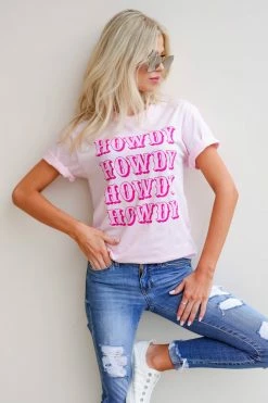 Lotus Fashion Tops "Howdy" Graphic Tee - Light Pink