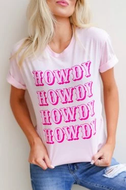 Lotus Fashion Tops "Howdy" Graphic Tee - Light Pink