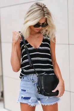 Newbury Kustom Don't Worry Knit Tank Top - Black Stripe Large