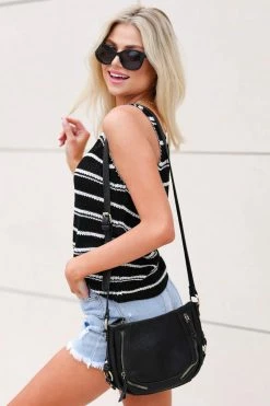 Newbury Kustom Don't Worry Knit Tank Top - Black Stripe Large