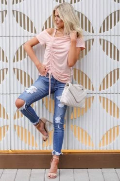 FirstLove 1XL No Promises Cold Shoulder Top - Peach