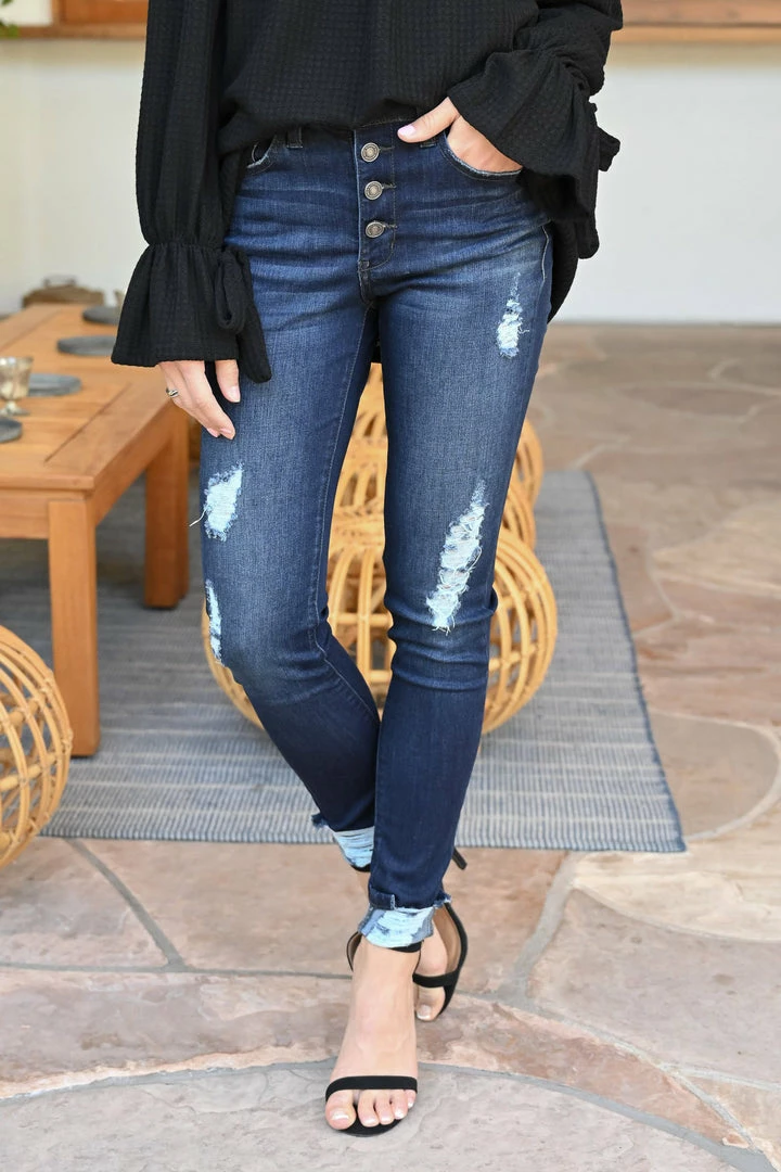 KAN CAN Retro Exposed Button Jeans - Double Dark Wash 6 KAN CAN Retro Exposed Button Jeans - Double Dark Wash