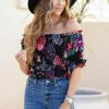 Andree Love Blooms Smocked Crop Top - Black