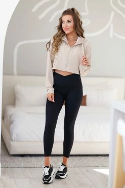 Mono B Step Aside Cropped Athletic Jacket - Taupe