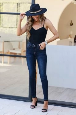 VERVET Kate Mid Rise Skinny Jeans - Dark Wash Bottoms