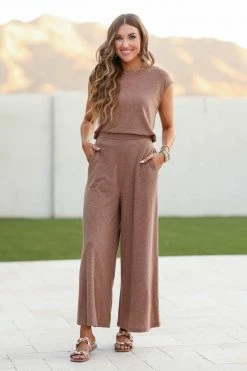 BL New Arrivals Uptown Girl Open Front Jumpsuit - Mocha