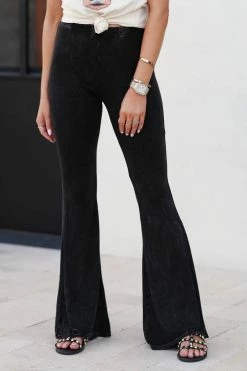 Blue Buttercup Joyride Mineral Wash Flare Pants - Black Bottoms