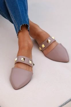 Shoe La La Violet Studded Mules - Taupe Shoes