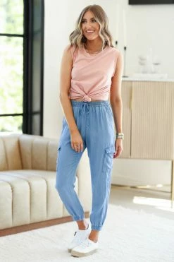 Love Tree Fashion Out & About Cargo Jogger Pants - Blue