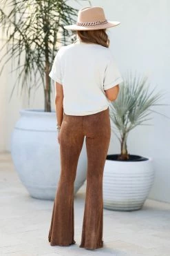 Blue Buttercup Joyride Mineral Wash Flare Pants - Camel New Arrivals