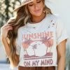 Zutter Tops "Sunshine On My Mind" Distressed Graphic Tee - Cream