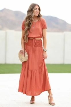 Ces Femme Tops Boho Babe Top And Skirt - Rust