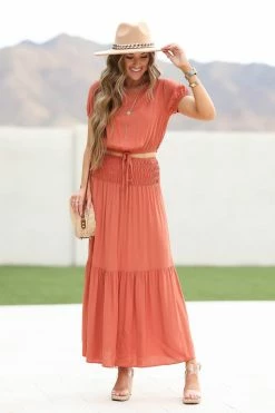 Ces Femme Tops Boho Babe Top And Skirt - Rust