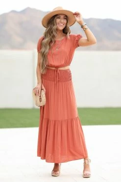 Ces Femme Tops Boho Babe Top And Skirt - Rust