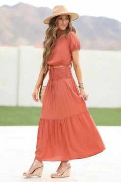 Ces Femme Tops Boho Babe Top And Skirt - Rust
