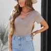 Vanilla Bay The Classic V-Neck Bodysuit - Mocha Tops 1 Vanilla Bay The Classic V-Neck Bodysuit - Mocha Tops
