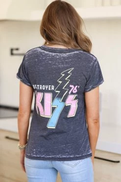 Recycled Karma Tops Kiss Destroyer Graphic Tee - Black 11 Recycled Karma Tops Kiss Destroyer Graphic Tee - Black