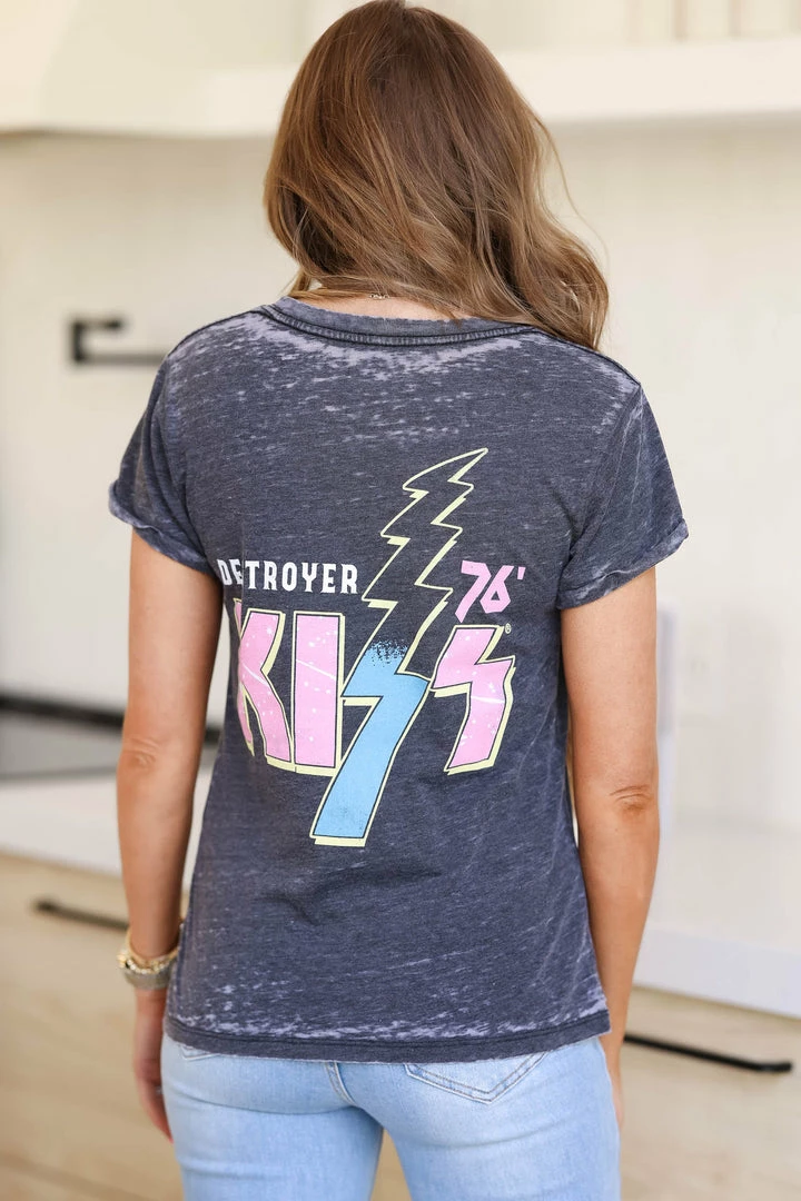 Recycled Karma Tops Kiss Destroyer Graphic Tee - Black 7 Recycled Karma Tops Kiss Destroyer Graphic Tee - Black