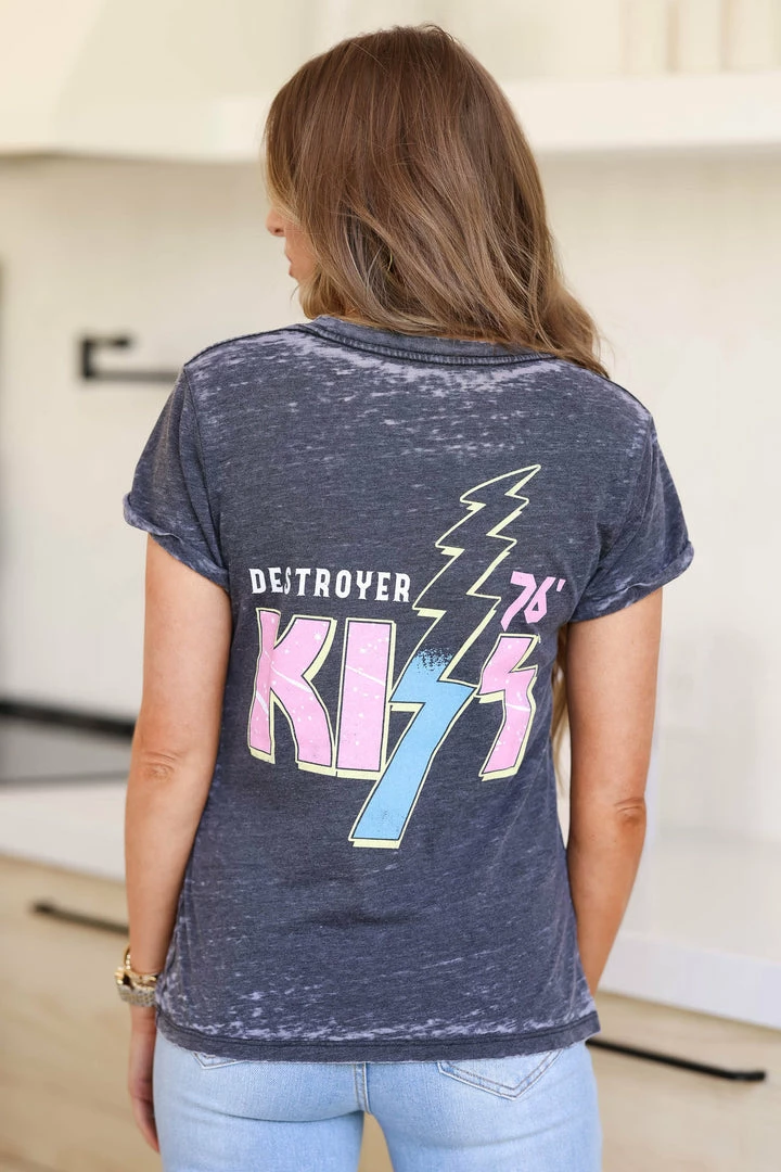 Recycled Karma Tops Kiss Destroyer Graphic Tee - Black 4 Recycled Karma Tops Kiss Destroyer Graphic Tee - Black