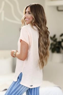 UMGEE Something Like That Distressed Tee - Blush Tops