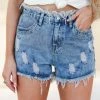 Hayden Los Angeles Candace Distressed Denim Shorts - Medium Wash Small