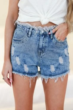 Hayden Los Angeles Candace Distressed Denim Shorts - Medium Wash Small