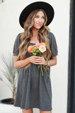 FirstLove Charm School Babydoll Dress - Charcoal