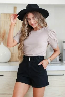 New Arrivals High Standards Puff Sleeve Top - Taupe