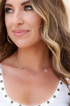 Boho "Mom" Rhinestone Necklace - Gold