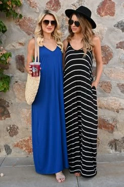 ZN Dresses Something Simple Striped Maxi Dress - Black