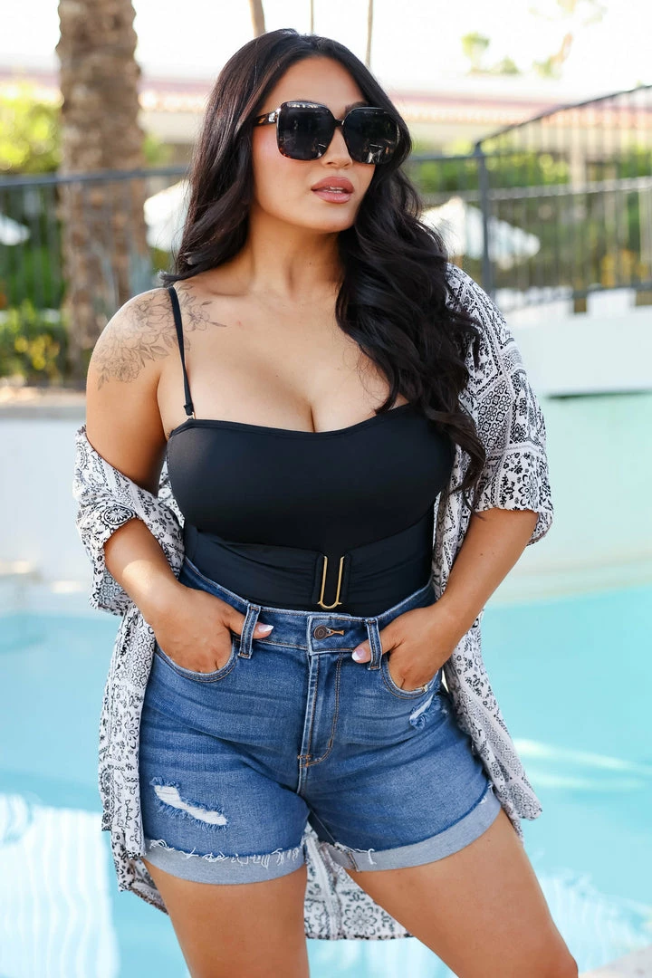 ZN Raya Distressed Cuffed Denim Shorts - Dark Wash Bottoms 5 ZN Raya Distressed Cuffed Denim Shorts - Dark Wash Bottoms