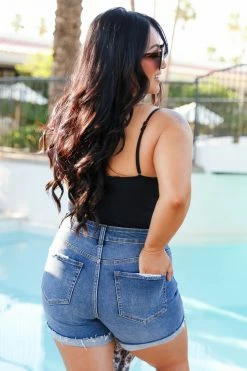 ZN Raya Distressed Cuffed Denim Shorts - Dark Wash Bottoms 16 ZN Raya Distressed Cuffed Denim Shorts - Dark Wash Bottoms