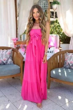 Entro Whisked Away Tie-Front Maxi Dress - Hot Pink Dresses 9 Entro Whisked Away Tie-Front Maxi Dress - Hot Pink Dresses