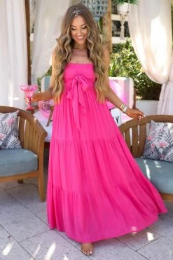 Entro Whisked Away Tie-Front Maxi Dress - Hot Pink Dresses