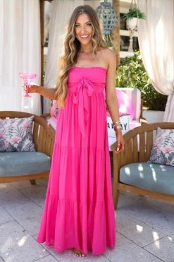 Entro Whisked Away Tie-Front Maxi Dress - Hot Pink Dresses 11 Entro Whisked Away Tie-Front Maxi Dress - Hot Pink Dresses