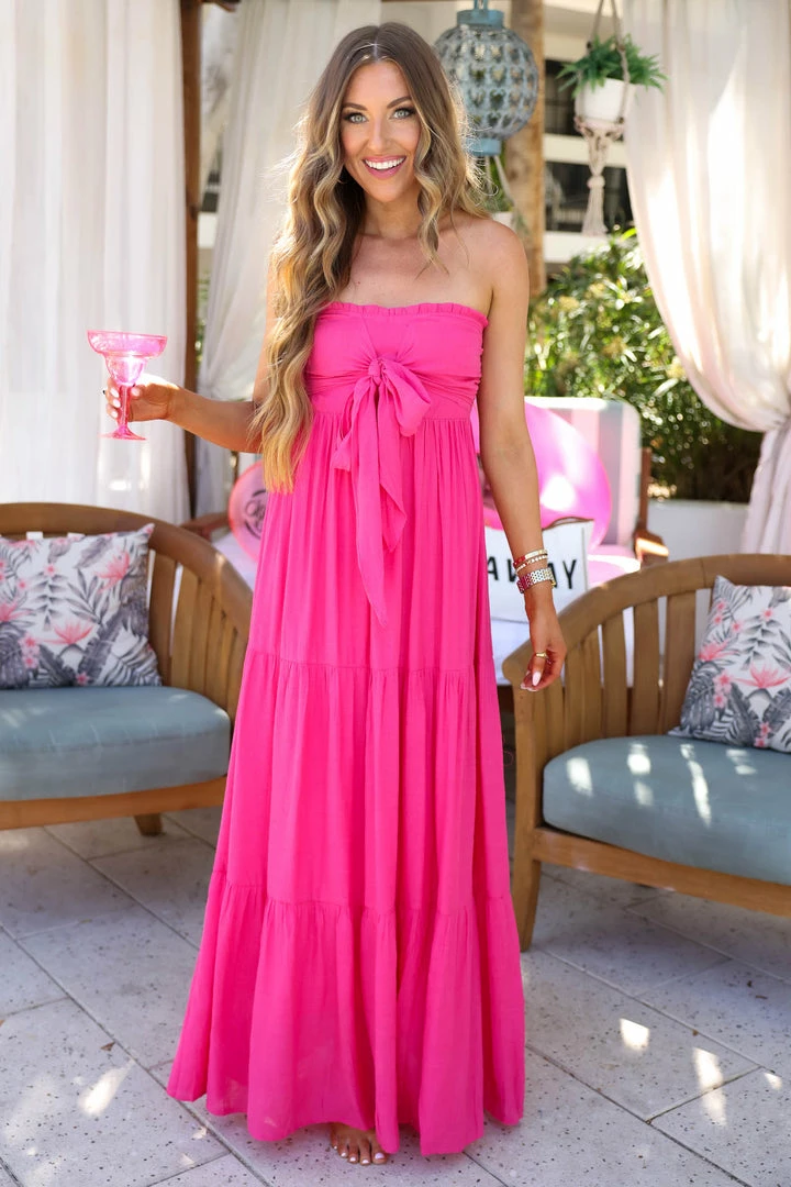 Entro Whisked Away Tie-Front Maxi Dress - Hot Pink Dresses 7 Entro Whisked Away Tie-Front Maxi Dress - Hot Pink Dresses