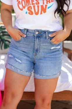 ZN Raya Distressed Cuffed Denim Shorts - Light Wash Bottoms