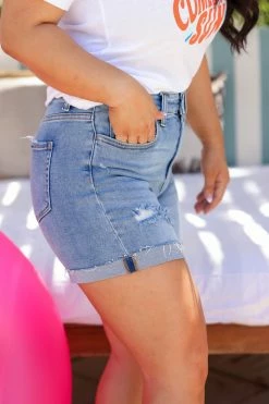 ZN Raya Distressed Cuffed Denim Shorts - Light Wash Bottoms