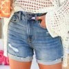 ZN Raya Distressed Cuffed Denim Shorts - Dark Wash Bottoms 2 ZN Raya Distressed Cuffed Denim Shorts - Dark Wash Bottoms